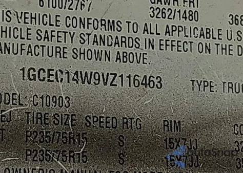 1997 Chevrolet C1500 Fleetside W/T from USA, damaged, VIN 1GCEC14W9VZ116463